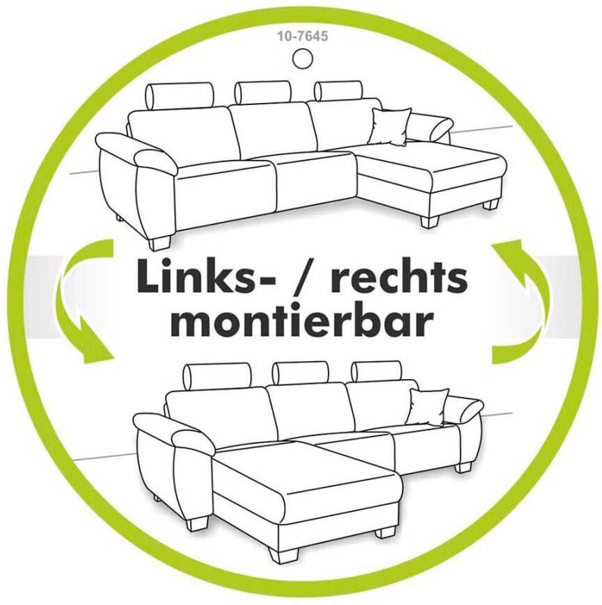 Jockenhöfer Gruppe Hoekbank UDINE 6 individueel verstelbare hoofdsteunen logeerbed- en relaxfunctie