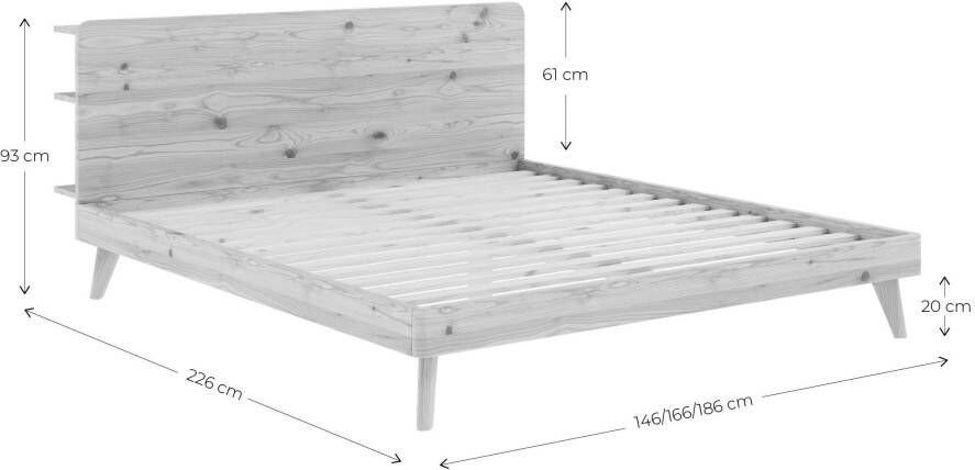 Karup Bedframe RETREAT BED van massief grenen met lattenbodem hoofdbord met 3 legplanken - Foto 5