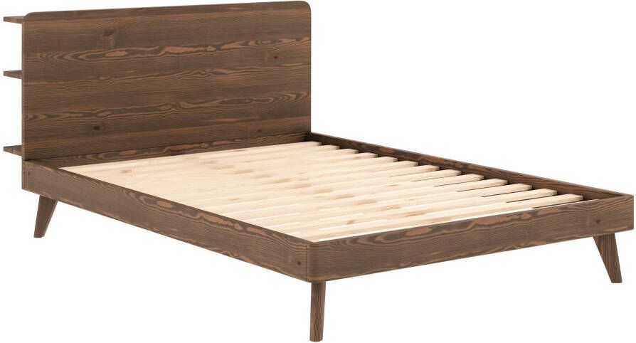 Karup Bedframe RETREAT BED van massief grenen met lattenbodem hoofdbord met 3 legplanken - Foto 2