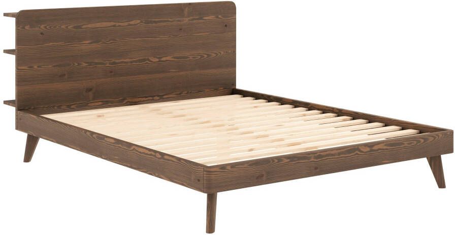 Karup Bedframe RETREAT BED van massief grenen met lattenbodem hoofdbord met 3 legplanken - Foto 2