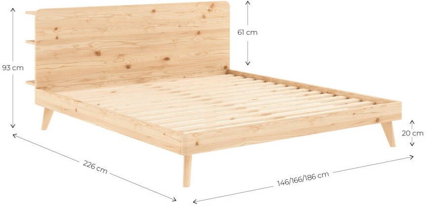Karup Bedframe RETREAT BED van massief grenen met lattenbodem hoofdbord met 3 legplanken - Foto 3