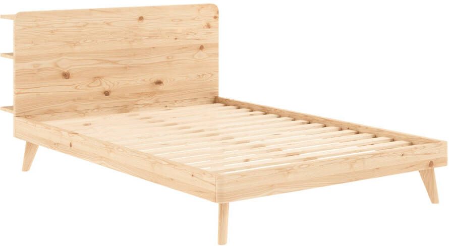 Karup Bedframe RETREAT BED van massief grenen met lattenbodem hoofdbord met 3 legplanken - Foto 4