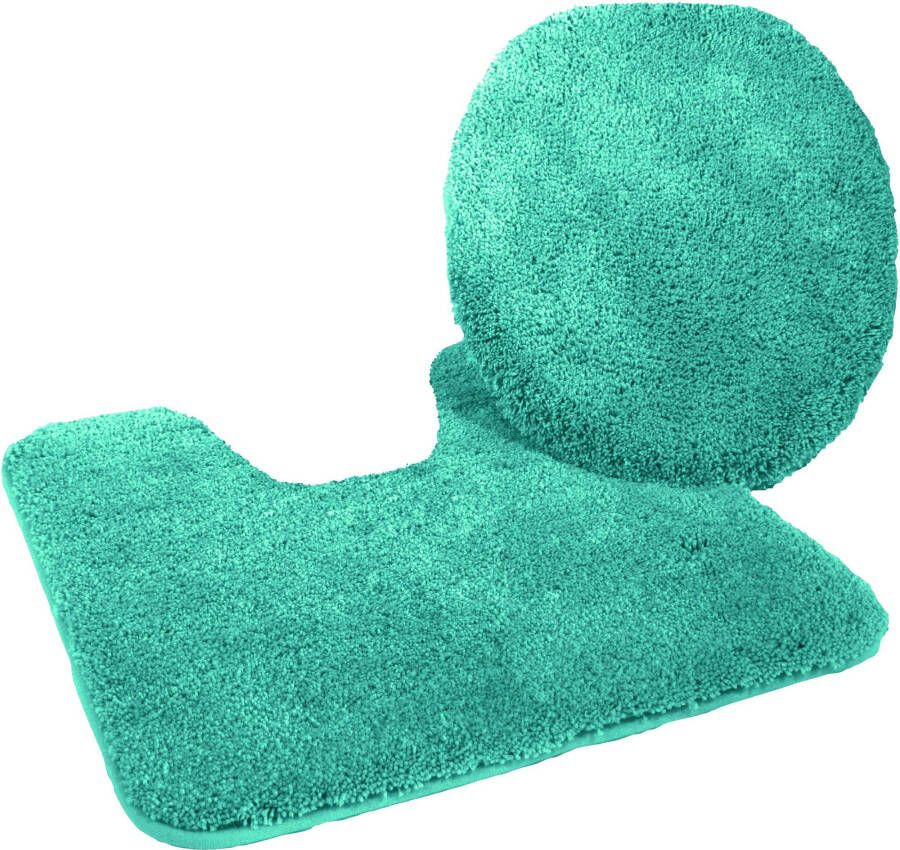Kinzler J-10052 27 Microvezel Badmat Set 2-delig = Toiletdekselhoes 47x50 cm + Vloerkleed met uitsparing 50x55 cm smaragdgroen