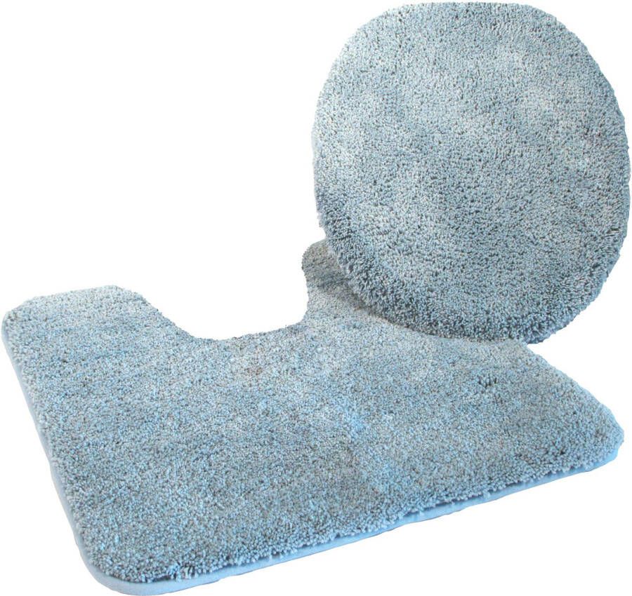 Kinzler J-10052 17 Microvezel Badmat Set 2-delig = Toiletdekselhoes 47x50 cm + Vloerkleed met uitsparing 50x55 cm lichtblauw