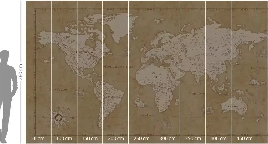 Komar Vliesbehang Digitale print vlies Vintage World Map Afmeting 500 x 280 cm - Foto 3