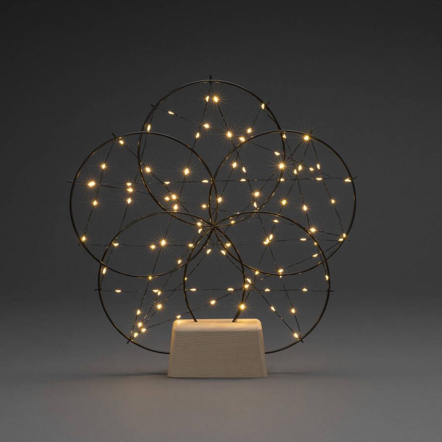 KONSTSMIDE Decoratieve ledverlichting Kerst versiering Metalen led-silhouet "5 kleine ringen" met houten voet (1 stuk)