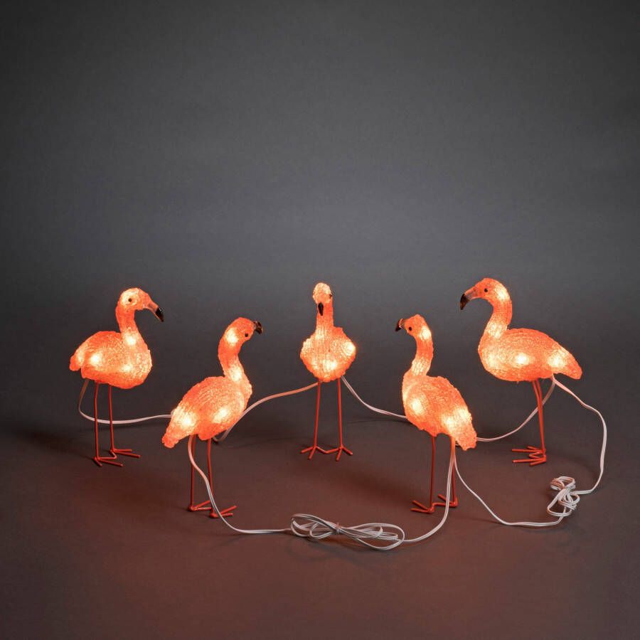 KONSTSMIDE Kerstfiguur Led acryl flamingo's set van 5 40 amberkleurige dioden (1 stuk) - Foto 1