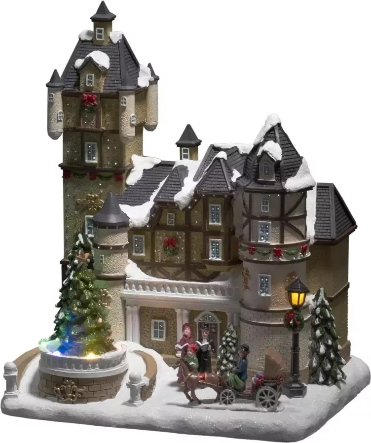 KONSTSMIDE Kerstfiguur Kerst versiering Ledhuis in fiber-look met kasteel + roterende kerstboom met muziek (1 stuk) - Foto 2