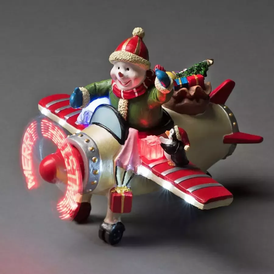 KONSTSMIDE Kerstfiguur Led-tafereel sneeuwpop in het vliegtuig met animatie (1 stuk) - Foto 1