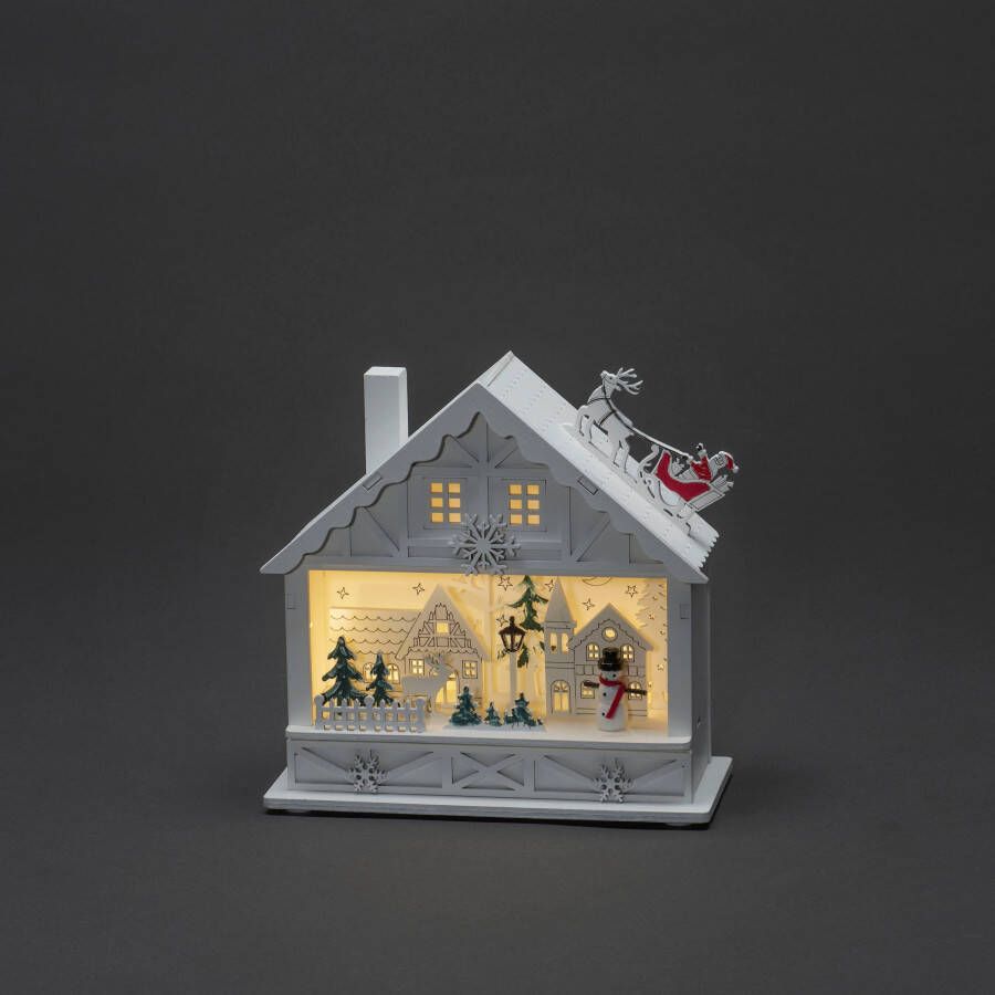 KONSTSMIDE Kersthuisje LED houten silhouet huisjes wit 4 warm witte diodes op batterijen (1 stuk) - Foto 1