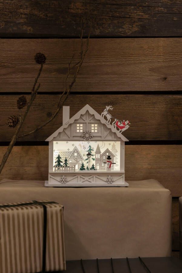 KONSTSMIDE Kersthuisje LED houten silhouet huisjes wit 4 warm witte diodes op batterijen (1 stuk) - Foto 2