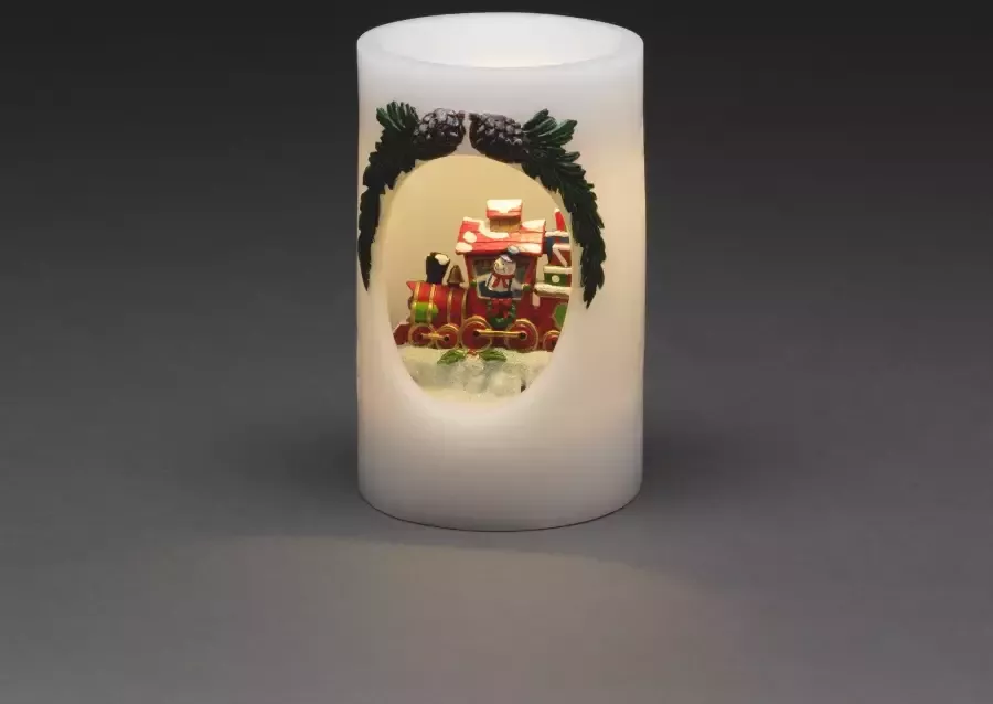 KONSTSMIDE Led-kaars Kerst versiering Led-kaars van echte was Sneeuwpop met trein (1-delig)
