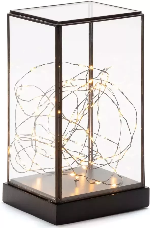 KONSTSMIDE Led lantaarn Kerst versiering Glazen led-lantaarn rechthoekig met zwarte houten basis (1 stuk) - Foto 2