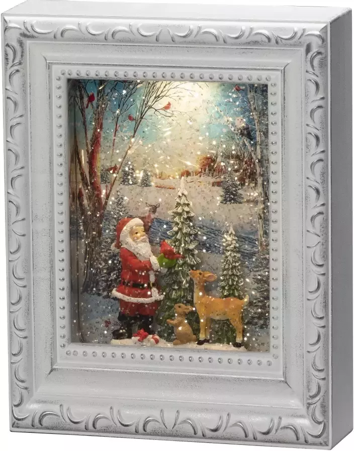 KONSTSMIDE Led lantaarn Kerst versiering Waterlantaarn antiek-wit fotolijstje 'kerstman met dieren' (1 stuk) - Foto 2