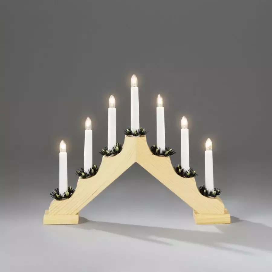 Konstsmide Houten Kerstkandelaar voor binnen 7 kaarsen 2700K warm wit Hout met groen Kaarsenbrug met 7 lampen 30 x 38 cm Kerstverlichting - Foto 1