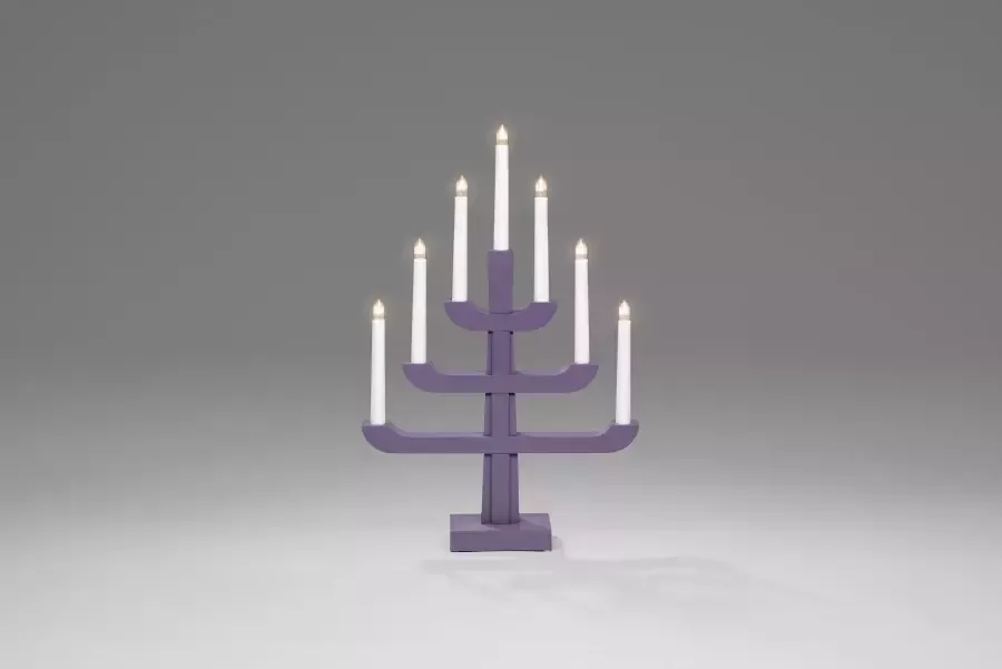 KONSTSMIDE Raamkandelaar Kerst versiering Houten lamp blauw purperkleur gelakt (1 stuk)