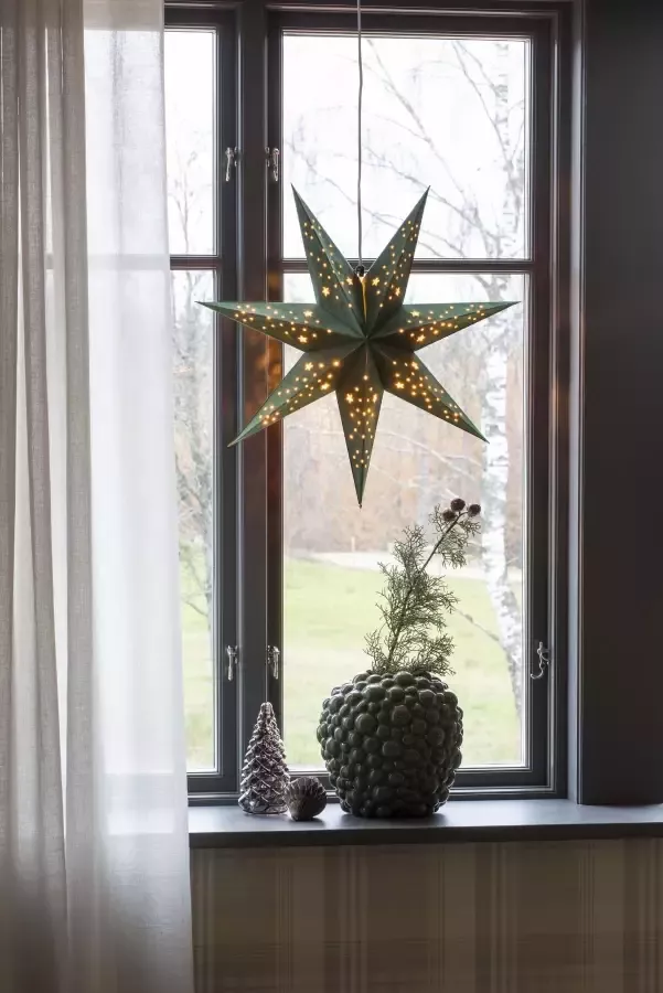 KONSTSMIDE Sierster Papieren ster met ledtechniek groen fluweel geperforeerd 7 punten (1 stuk)
