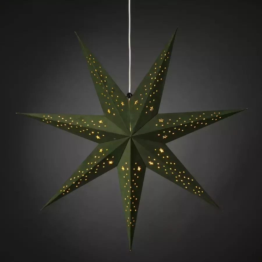 KONSTSMIDE Sierster Kerstster kerstversiering Papieren ster led ster met groen fluweel geperforeerd 7 punten (1 stuk)