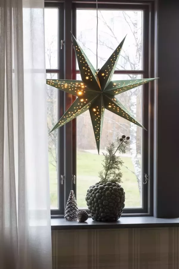 KONSTSMIDE Sierster Kerstster kerstversiering Papieren ster led ster met groen fluweel geperforeerd 7 punten (1 stuk) - Foto 3