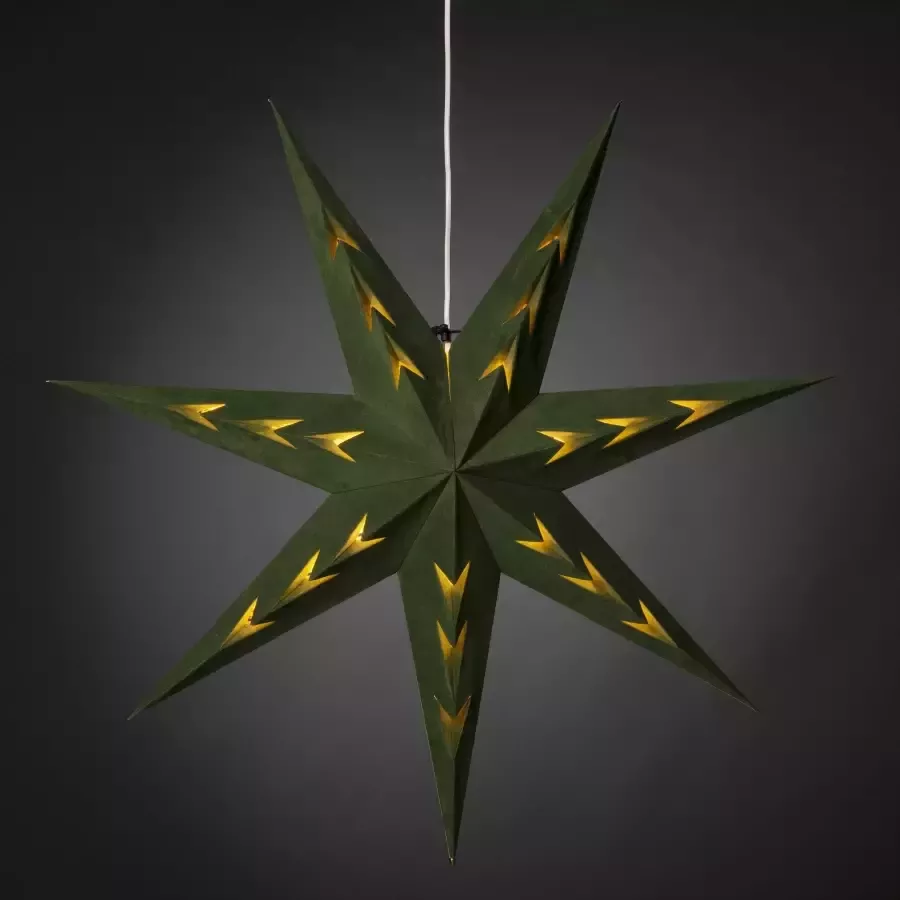 KONSTSMIDE Sierster Kerstster kerstversiering Papieren ster led ster met groen fluweel V-vormig geperforeerd (1 stuk) - Foto 1