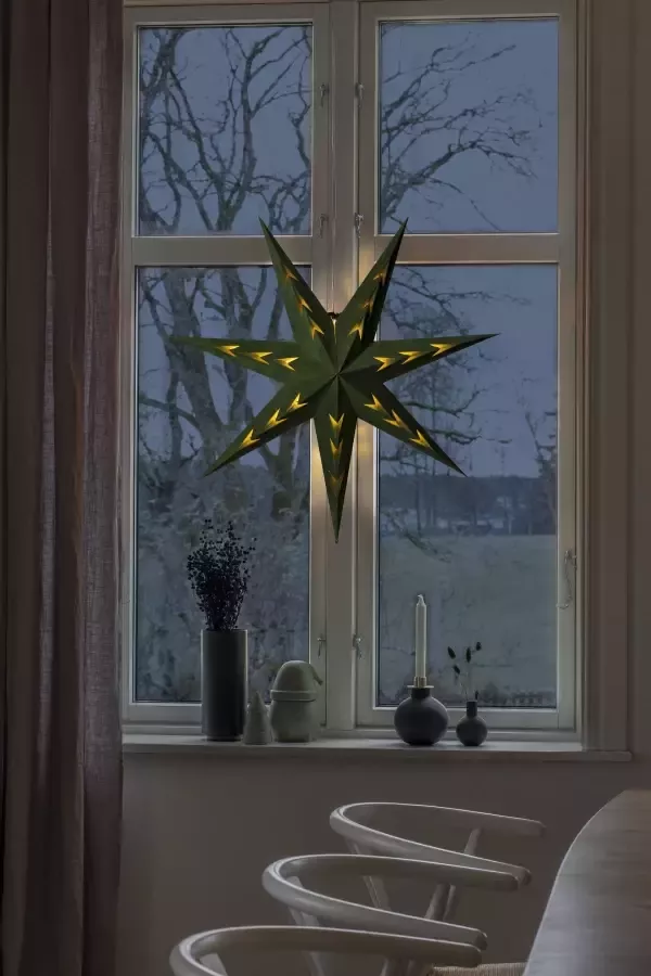 KONSTSMIDE Sierster Kerstster kerstversiering Papieren ster led ster met groen fluweel V-vormig geperforeerd (1 stuk) - Foto 4