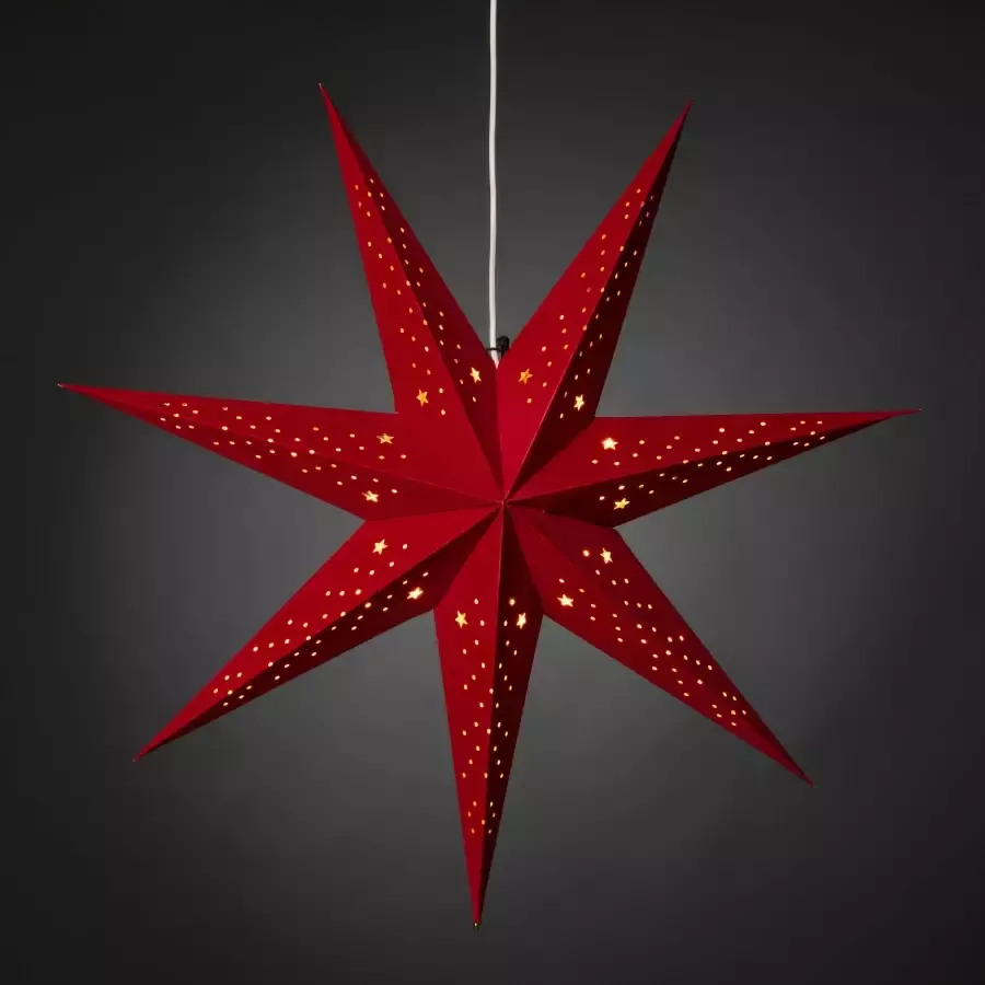 KONSTSMIDE Sierster Kerstster kerstversiering rood Papieren ster led ster met rood fluweel geperforeerd 7 punten (1 stuk) - Foto 1