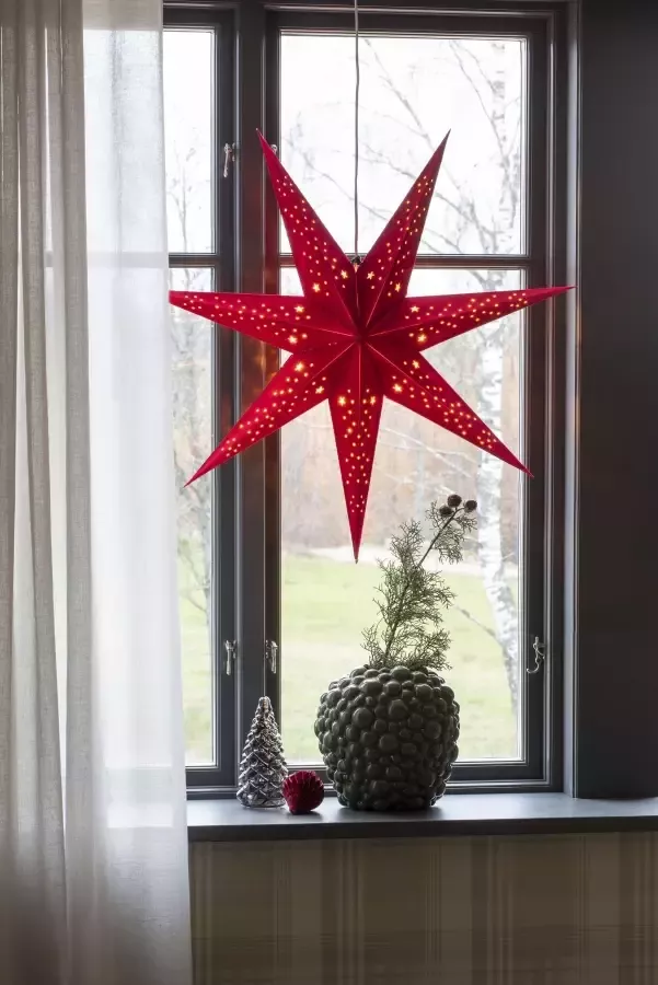 KONSTSMIDE Sierster Kerstster kerstversiering rood Papieren ster led ster met rood fluweel geperforeerd 7 punten (1 stuk) - Foto 3