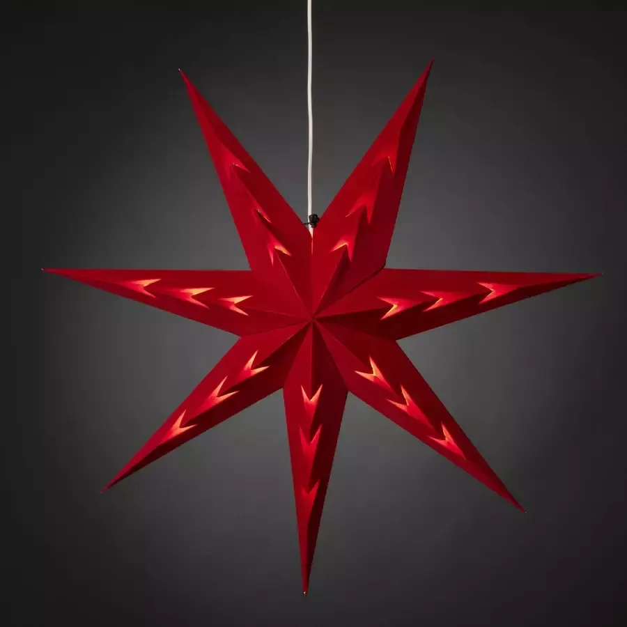 KONSTSMIDE Sierster Papieren ster met ledtechniek rood fluweel V-vormig geperforeerd 7 punten (1 stuk)