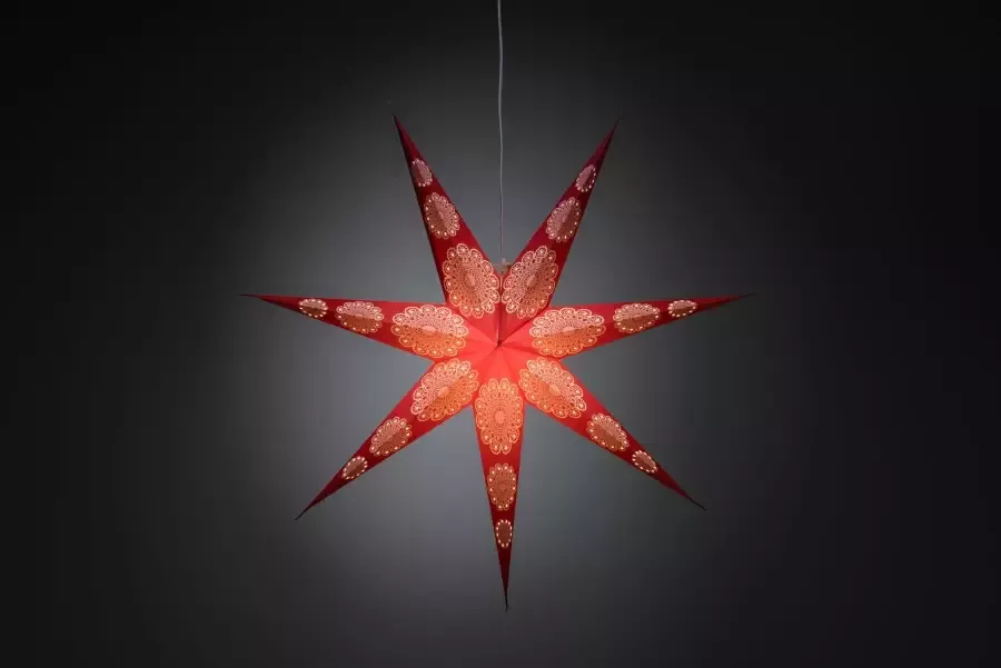 KONSTSMIDE Sierster Kerstster kerstversiering rood rode papieren ster led ster 7 kartels (1 stuk)