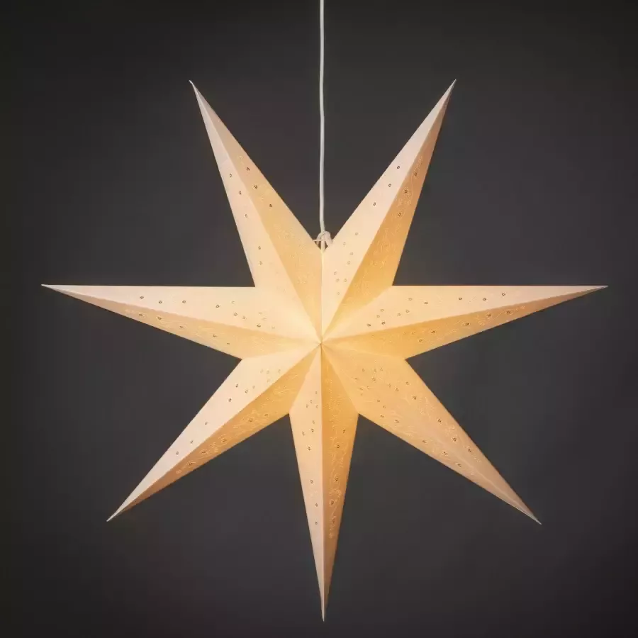 KONSTSMIDE Sierster Kerstster kerstversiering witte papieren ster led ster geborduurde witte motief 7 punten (1 stuk)