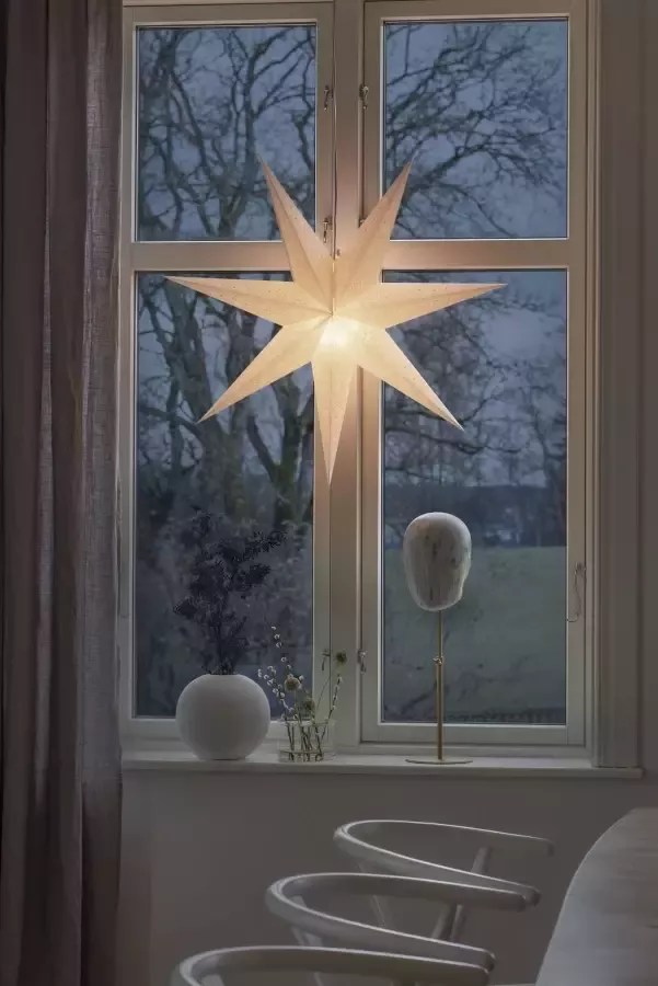 KONSTSMIDE Sierster Kerstster kerstversiering witte papieren ster led ster geborduurde witte motief 7 punten (1 stuk) - Foto 3