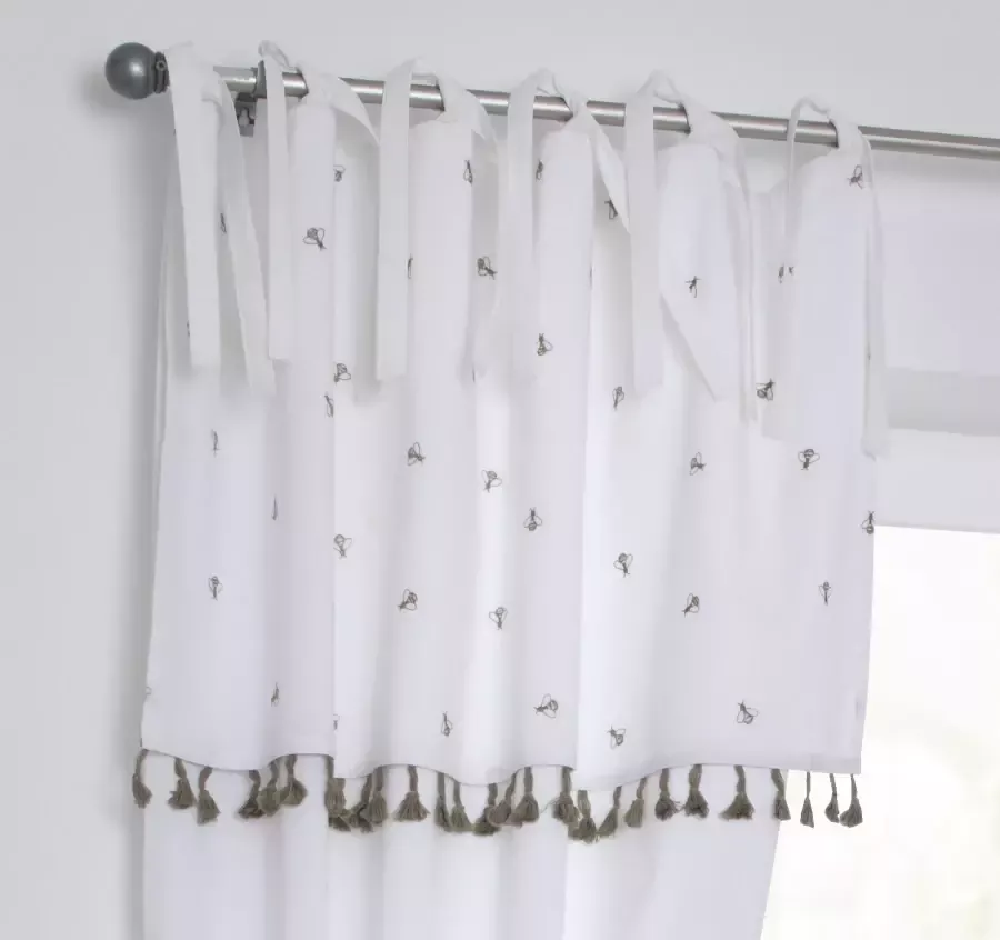 Kutti Gordijn Honey Schijf gordijn met rafthouder katoen geborduurd franjes bijen (1 stuk)