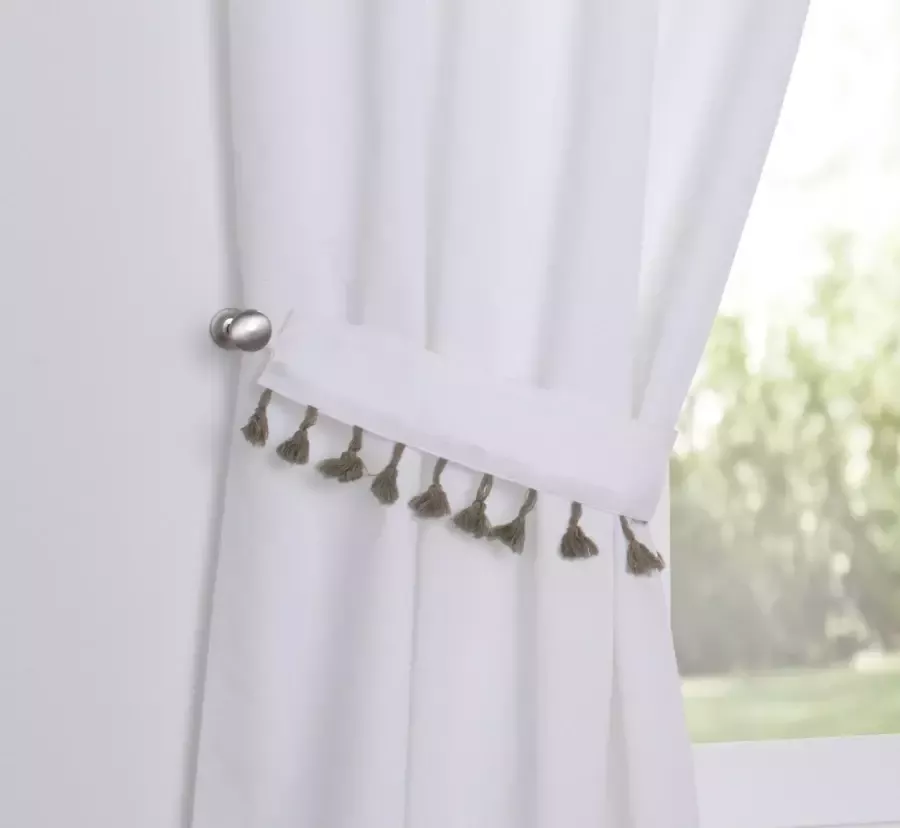 Kutti Gordijn Honey Schijf gordijn met rafthouder katoen geborduurd franjes bijen (1 stuk) - Foto 2