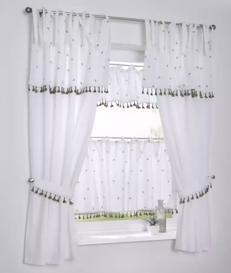 Kutti Gordijn Honey Schijf gordijn met rafthouder katoen geborduurd franjes bijen (1 stuk) - Foto 4