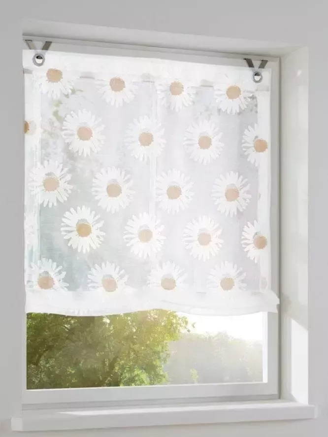 Kutti Romeins rolgordijn Daisy transparant organza gedessineerd bloemen. met bloemmotief met edelstalen haken (1 stuk)