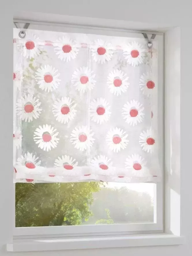 Kutti Romeins rolgordijn Daisy transparant organza gedessineerd bloemen. met bloemmotief met edelstalen haken (1 stuk)