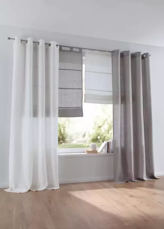 Kutti Romeins rolgordijn Metis linnen uni ondoorzichtig vouwgordijn met lussen 100% puur linnen (1 stuk) - Foto 4