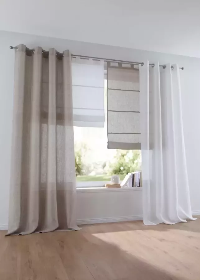 Kutti Romeins rolgordijn Metis linnen uni ondoorzichtig vouwgordijn met lussen 100% puur linnen (1 stuk) - Foto 4