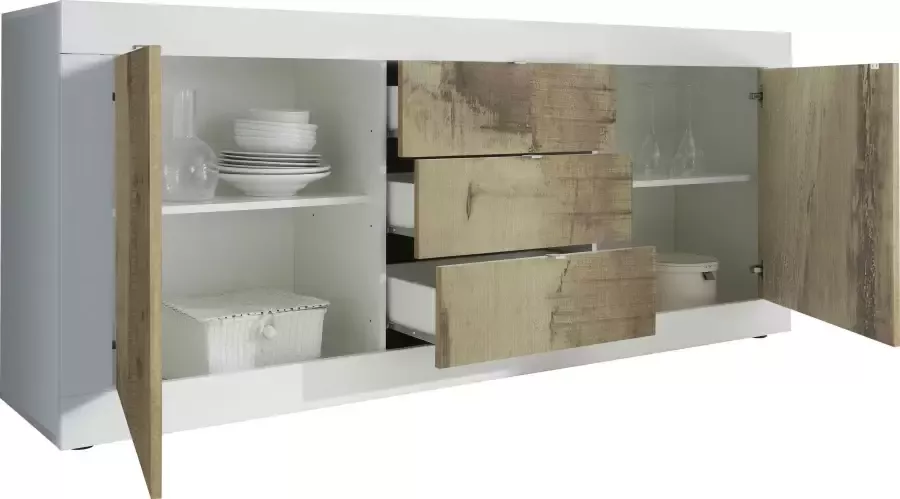 INOSIGN Dressoir Basis breedte 210 cm commode 2 deuren 3 lades dressoir Metalen handgreep moderne frame-uitstraling veel opbergruimte kleurkeuze - Foto 5