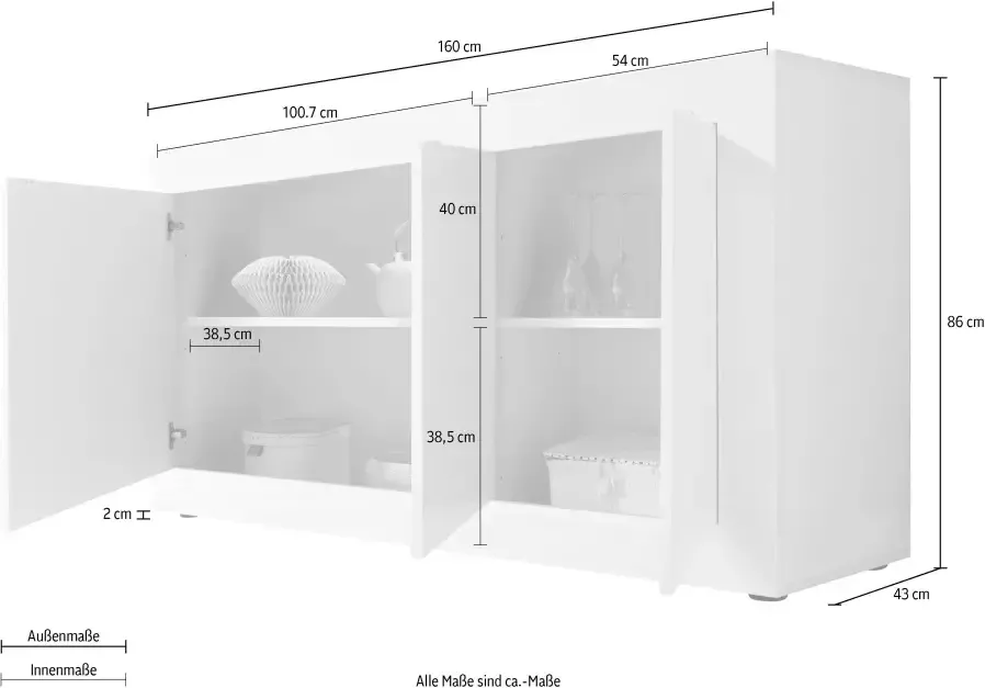 INOSIGN Dressoir Basis breedte 160 cm commode 3 deuren dressoir Metalen handgreep moderne frame-uitstraling veel opbergruimte kleurkeuze - Foto 2