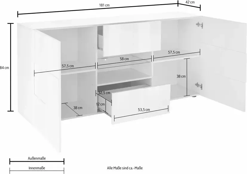 INOSIGN Dressoir Dama Breedte 181 Commode 2 deuren en 2 lades Dressoir Front in 3D-uiterlijk veel opbergruimte verschillende kleuren - Foto 2