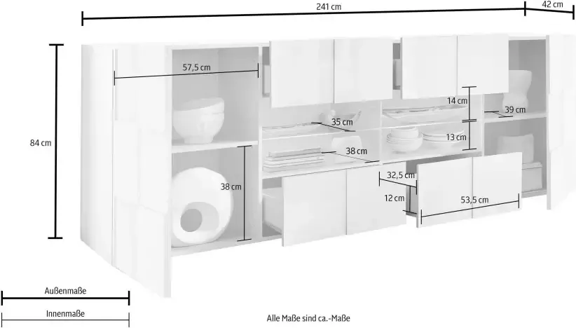 INOSIGN Dressoir Dama Breedte 241 Commode 2 deuren en 4 lades Dressoir Front in 3D-uiterlijk veel opbergruimte verschillende kleuren - Foto 7