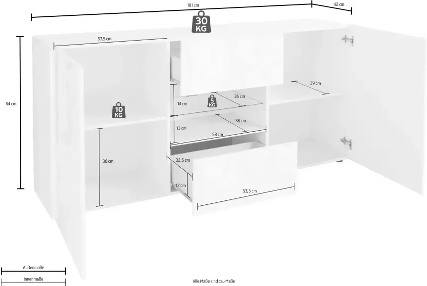 INOSIGN Dressoir Prisma Breedte 181 dressoir 2 deuren 2 lades dressoir - Foto 3