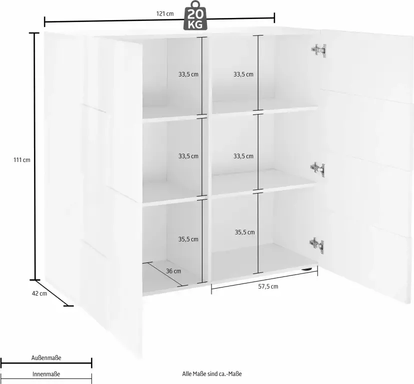 INOSIGN Highboard Dama Hoogte 111 cm Breedte 121 cm Commode 2 deuren Hoge commode