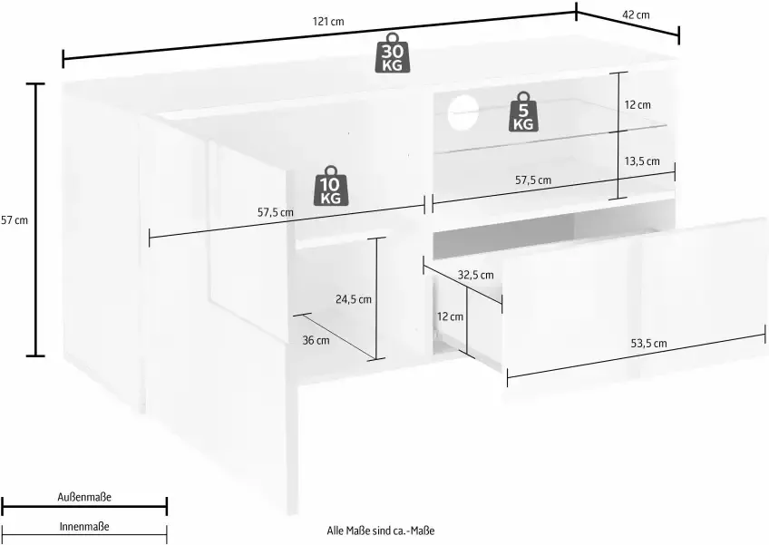 INOSIGN Tv-meubel Dama Breedte 121 cm TV-meubel 1 deur 1 lade TV-kast Front in 3D-uiterlijk greeploos verschillende kleuren