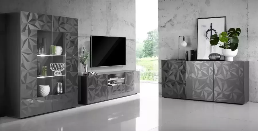INOSIGN Tv-meubel Prisma Breedte 181 cm TV-meubel 2 deuren 1 lade TV-kast Voorkant met elegante zeefdruk greeploos veel opbergruimte - Foto 4