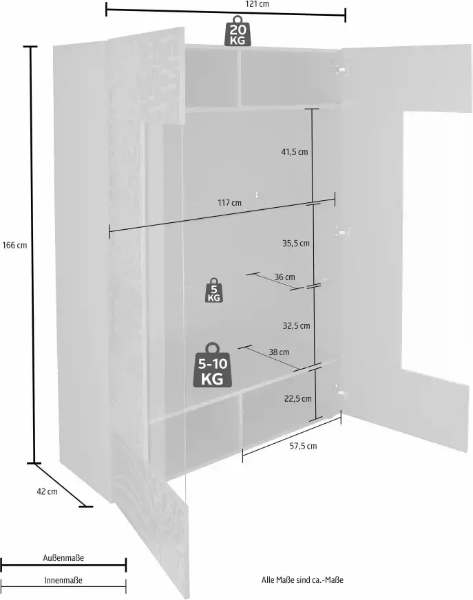 INOSIGN Vitrinekast Miro Vitrinekast hoogte 166 cm met decoratieve zeefdruk