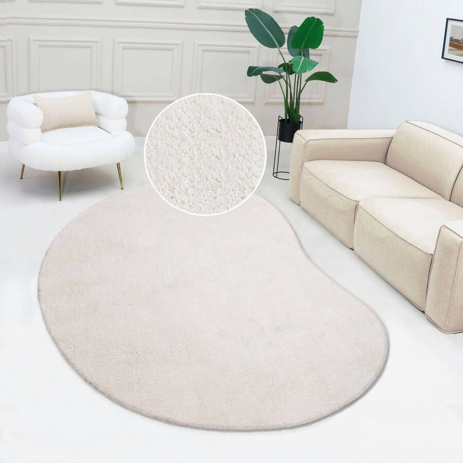 LeGer Home by Lena Gercke Hoogpolig vloerkleed Halrum effen bijzondere vorm modern organische vorm boonvorm knuffelig woonkamer slaapkamer