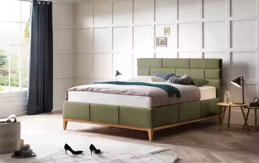 Leonique Gestoffeerd bed Balaine met lattenbodem bedkist ook met 7-zones-pocketveringsmatras