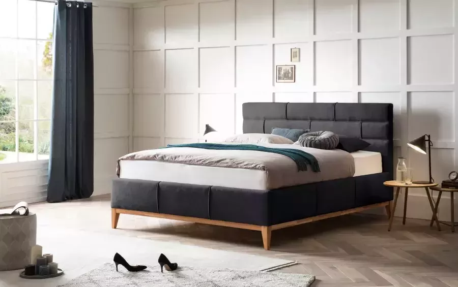 Leonique Gestoffeerd bed Balaine met lattenbodem bedkist ook met 7-zones-pocketveringsmatras